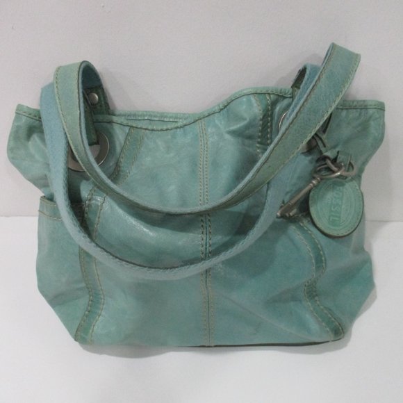 **FOSSIL Mint Green Distressed Leather Satchel - Picture 2 of 9